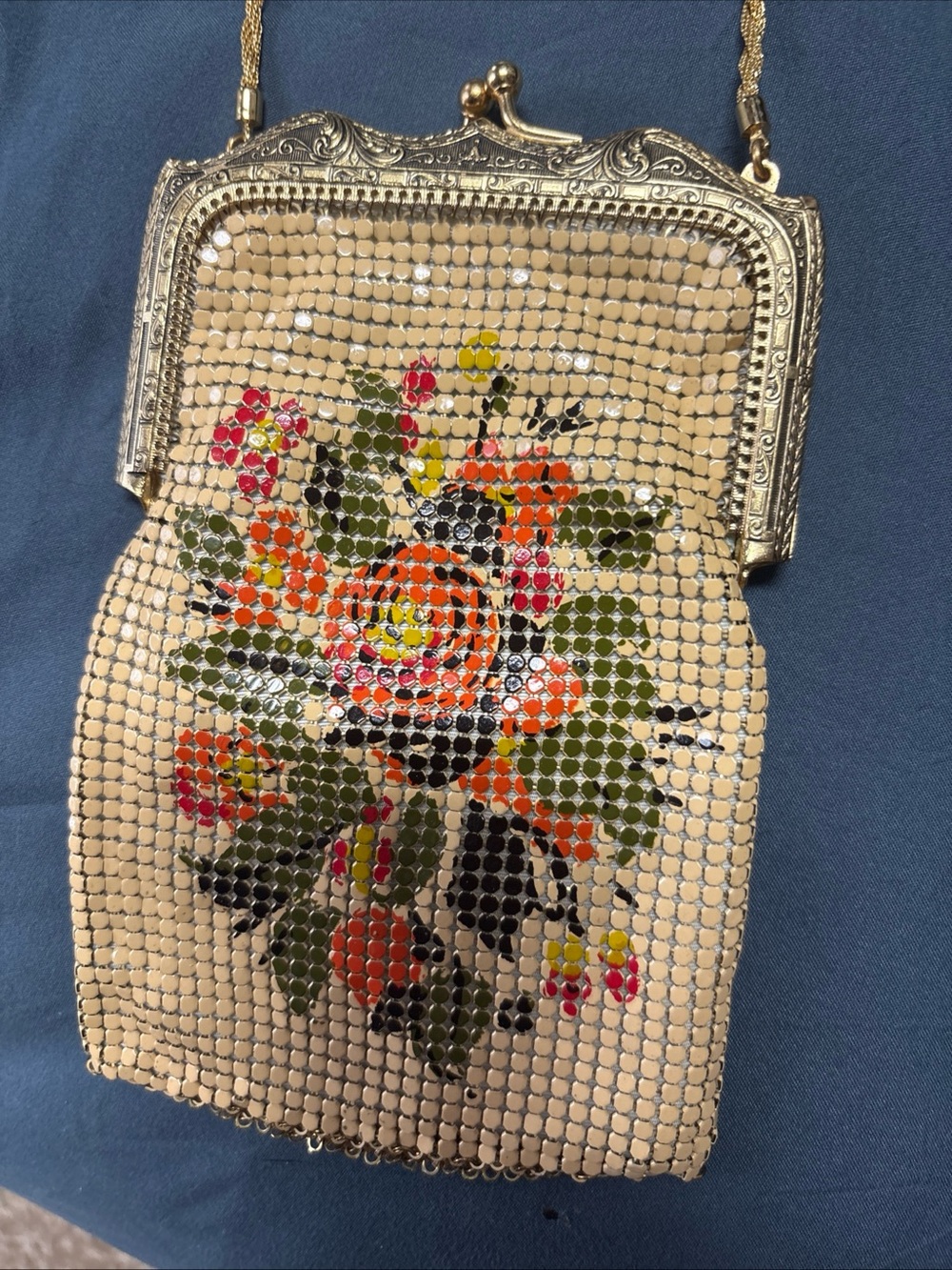 Vintage Whiting & Davis 19030s Floral Mesh Evening Bag
